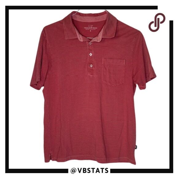 Vineyard Vines Brick Red Subtle Stripe Small Short Sleeve Pocket Polo - Picture 1 of 4